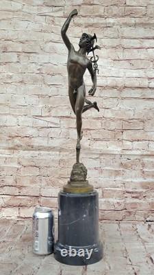 Superb Bronze Sculpture Statue of Mercury Hermes Signed Bologna Marble Decor