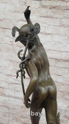 Superb Bronze Sculpture Statue of Mercury Hermes Signed Bologna Marble Decor