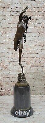 Superb Bronze Sculpture Statue of Mercury Hermes Signed by B. Cellini in Marble