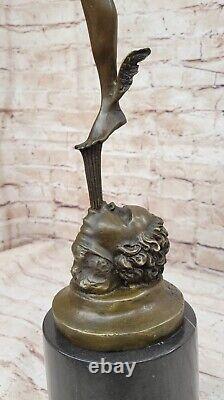 Superb Bronze Sculpture Statue of Mercury Hermes Signed by B. Cellini in Marble