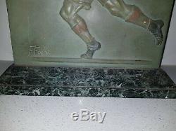 Superb Bronze Signed F. Focht, Rugby, Art Deco, Beautiful Patina, Bronze On Marble
