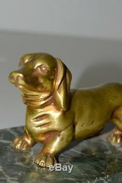 Superb Clipboard Dog Dachshund Bronze Marble Base Period End Nineteenth