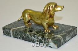 Superb Clipboard Dog Dachshund Bronze Marble Base Period End Nineteenth