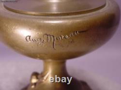 Superb Pair Antique Angelot Bronze & Marble Vases Signed Aug. Moreau