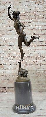 Superb Signed Bronze Sculpture Statue of Mercury Hermes by B Cellini Marble Decor