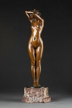 Theodore River Phryne Bronze With Brown Patina Nuanced On Marble C. 1910