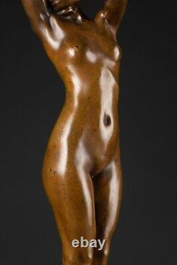 Theodore River Phryne Bronze With Brown Patina Nuanced On Marble C. 1910