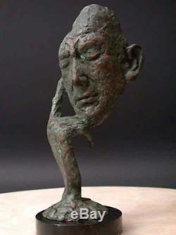 Thinking Man Modern Signée'lost 'wax Bronze Mounted Marble Fonte