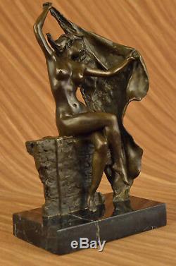 Top Signed Aldo Vitaleh Art Deco Bronze Statue Pedestal Marble Flesh Girl