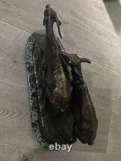 Torque De Cervides En Bronze Sur Plaque De Marbre Signed Rochard