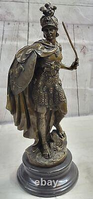 Translated: 'Signed Very Large Greek Warrior Bronze Sculpture Domestic Marble Sale'