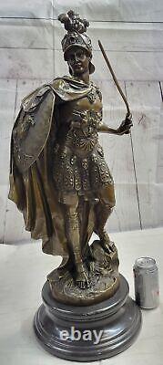 Translated: 'Signed Very Large Greek Warrior Bronze Sculpture Domestic Marble Sale'