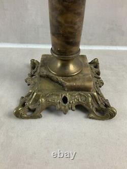 Translation: Ancient oil lamp, bronze and marble petroleum signed 15 Amma and other.