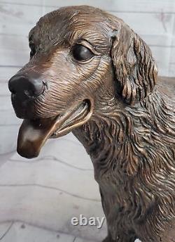 Translation: Labrador Retriever Bird Hunting Dog Bronze Marble Sculpture Signed J