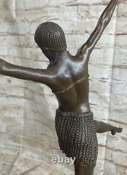 Translation: Vintage Extra Large Sculpture Signed Chiparus Style Marble and Bronze Statue Nr