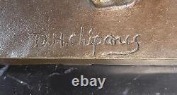 Translation: Vintage Extra Large Sculpture Signed Chiparus Style Marble and Bronze Statue Nr