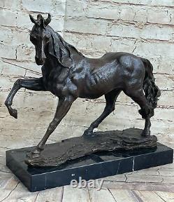 Trotting Horse Signed Original Bronze Sculpture Statue Marble Equestrian Base