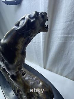 VALTON Charles (1851-1918) Injured Lioness or Panther in Bronze & Marble, Signed