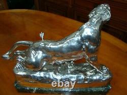 Valton Charles (1851-1918) Injured Lion Silver Bronze & Marble Signed