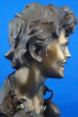 Vincenzo Cinque, Bronze Child Bust, Marble Base, Naples, 19th Century, Liberty Style