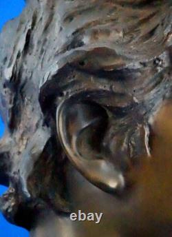 Vincenzo Cinque, Bronze Child Bust, Marble Base, Naples, 19th Century, Liberty Style