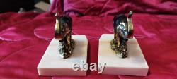Vintage Art Deco elephant bronze and marble signed TEDD bookends