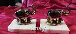 Vintage Art Deco elephant bronze and marble signed TEDD bookends