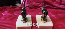 Vintage Art Deco elephant bronze and marble signed TEDD bookends