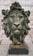 Vintage Brass Or Bronze Lion Head Bust Sculpture, Signed, Marble Base Statue