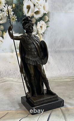 Vintage Bronze Bust Signed Marble Base Roman/Greek Bearded Man Soldier Figurine