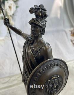 Vintage Bronze Bust Signed Marble Base Roman/Greek Bearded Man Soldier Figurine