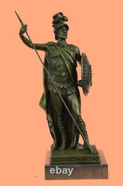Vintage Bronze Bust Signed Marble Roman/greek Base Barbu Male Soldier Figurine