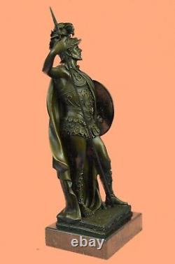 Vintage Bronze Bust Signed Marble Roman/greek Base Barbu Male Soldier Figurine