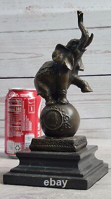 Vintage Bronze Elephant Statue Sculpture on Marble Base Art Deco Signed