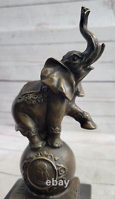 Vintage Bronze Elephant Statue Sculpture on Marble Base Art Deco Signed