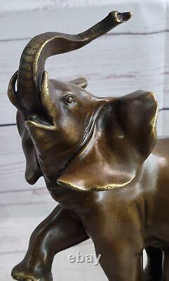 Vintage Bronze Elephant Statue Sculpture on Marble Base Art Deco Signed