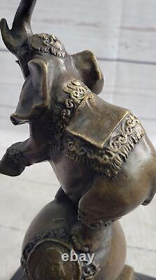 Vintage Bronze Elephant Statue Sculpture on Marble Base Art Deco Signed