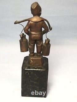 Vintage Bronze Foreign Boy Sculpture Signed On Marble Base (a4) 8 1/2 T