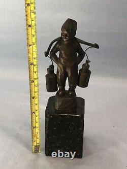 Vintage Bronze Foreign Boy Sculpture Signed On Marble Base (a4) 8 1/2 T