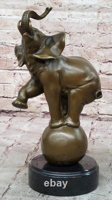 Vintage Bronze Sculpted Elephant Statue on Marble Base, Art Deco, Signed