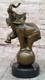 Vintage Bronze Sculpted Elephant Statue On Marble Base, Art Deco, Signed