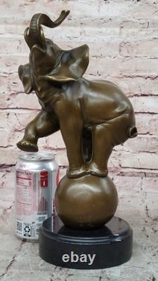 Vintage Bronze Sculpted Elephant Statue on Marble Base, Art Deco, Signed