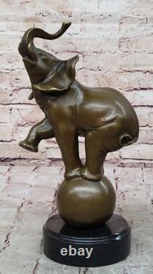 Vintage Bronze Sculpted Elephant Statue on Marble Base, Art Deco, Signed