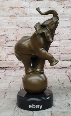 Vintage Bronze Sculpted Elephant Statue on Marble Base, Art Deco, Signed