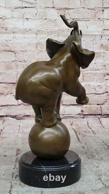 Vintage Bronze Sculpted Elephant Statue on Marble Base, Art Deco, Signed