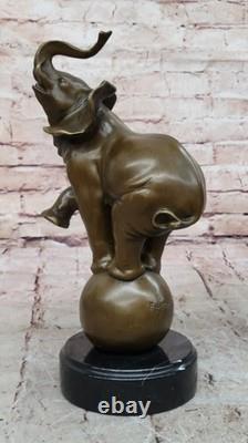 Vintage Bronze Sculpted Elephant Statue on Marble Base, Art Deco, Signed