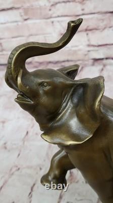 Vintage Bronze Sculpted Elephant Statue on Marble Base, Art Deco, Signed