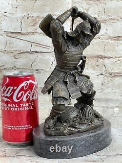 Vintage Rare Signed Kamiko Solid Samurai Art Deco Bronze Figurine with Marble Base