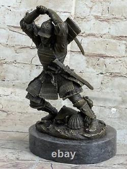 Vintage Rare Signed Kamiko Solid Samurai Art Deco Bronze Figurine with Marble Base