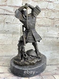 Vintage Rare Signed Kamiko Solid Samurai Art Deco Bronze Figurine with Marble Base